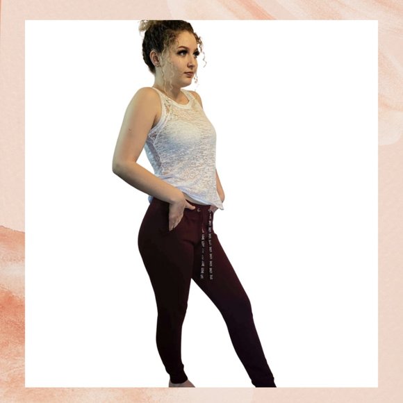 Burgundy Soft Fleece Jogger Drawstring Sweatpants - Picture 4 of 4